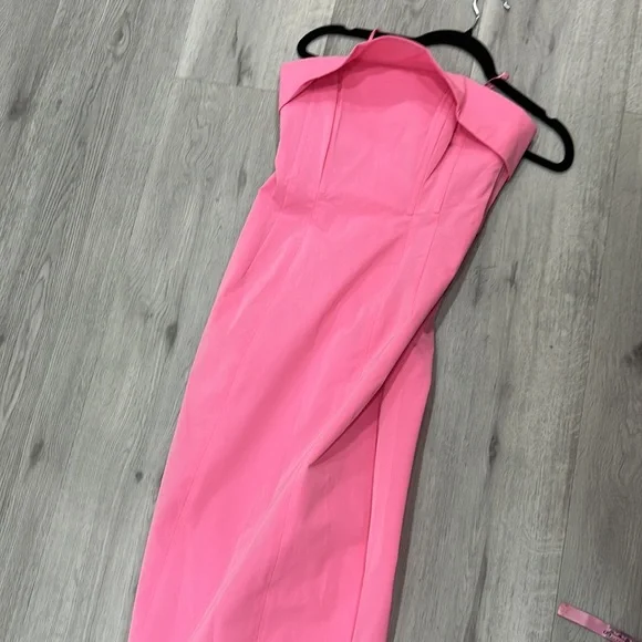 Helsa Tech Gabardine Long Strapless Dress in Very Pink - Picture 6 of 13